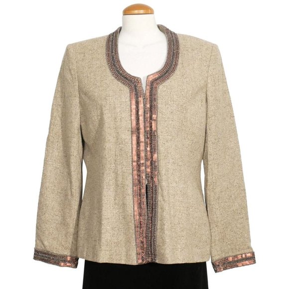 Tweed Silk Linen Copper Sequin Trim Jacket 16